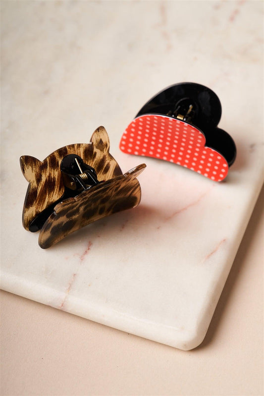 Cheetah Print and Polka Dot Small Butterfly Clips /12 Pairs