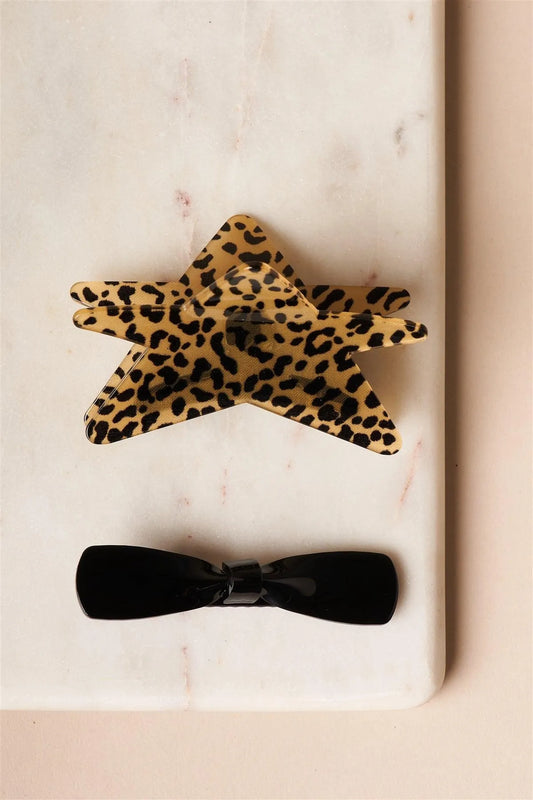 12pcs Cheetah Star Shaped Butterfly Clip Bow Barrette - Tasha Apparel Wholesale
