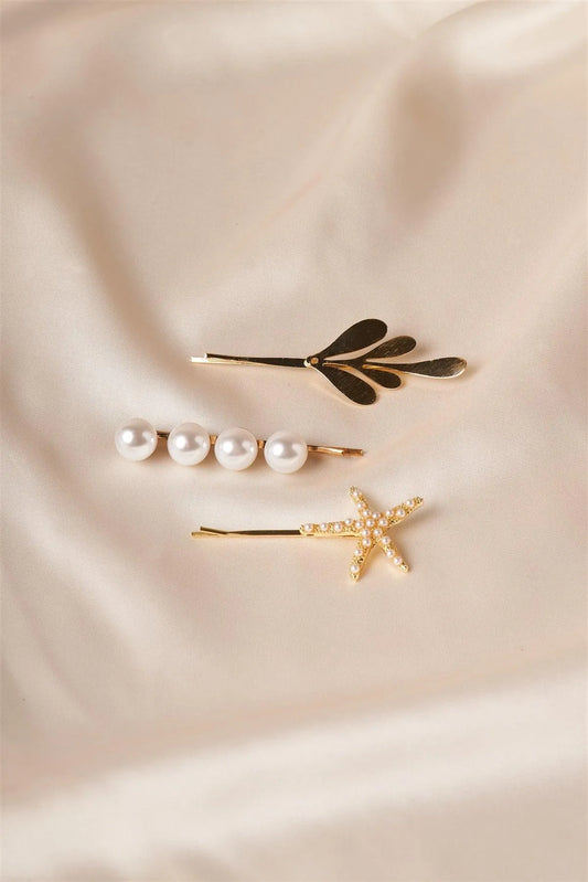 Gold Pearl Starfish Bobby Pins /12 Pack - Tasha Apparel Wholesale