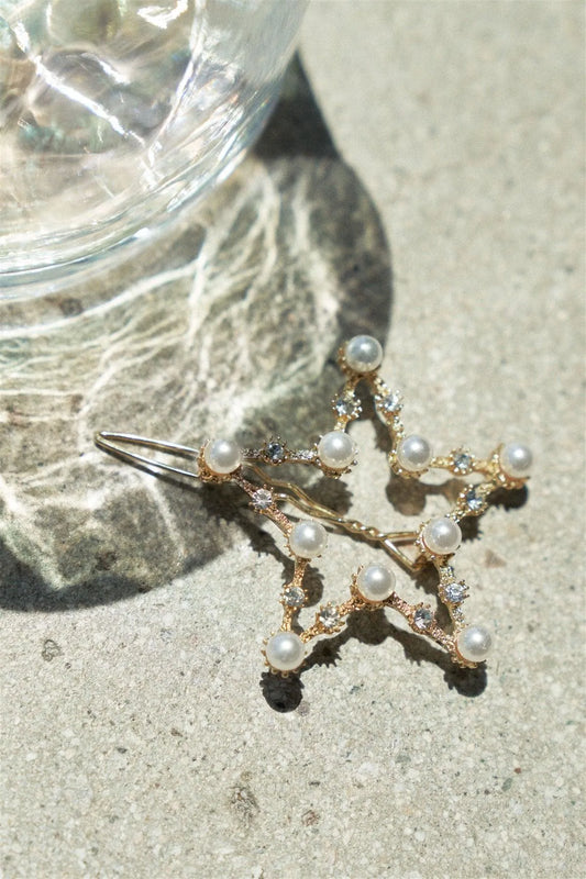 Gold Pearl And Rhinestone Star Bobby Pins /12 Pack - Tasha Apparel Wholesale