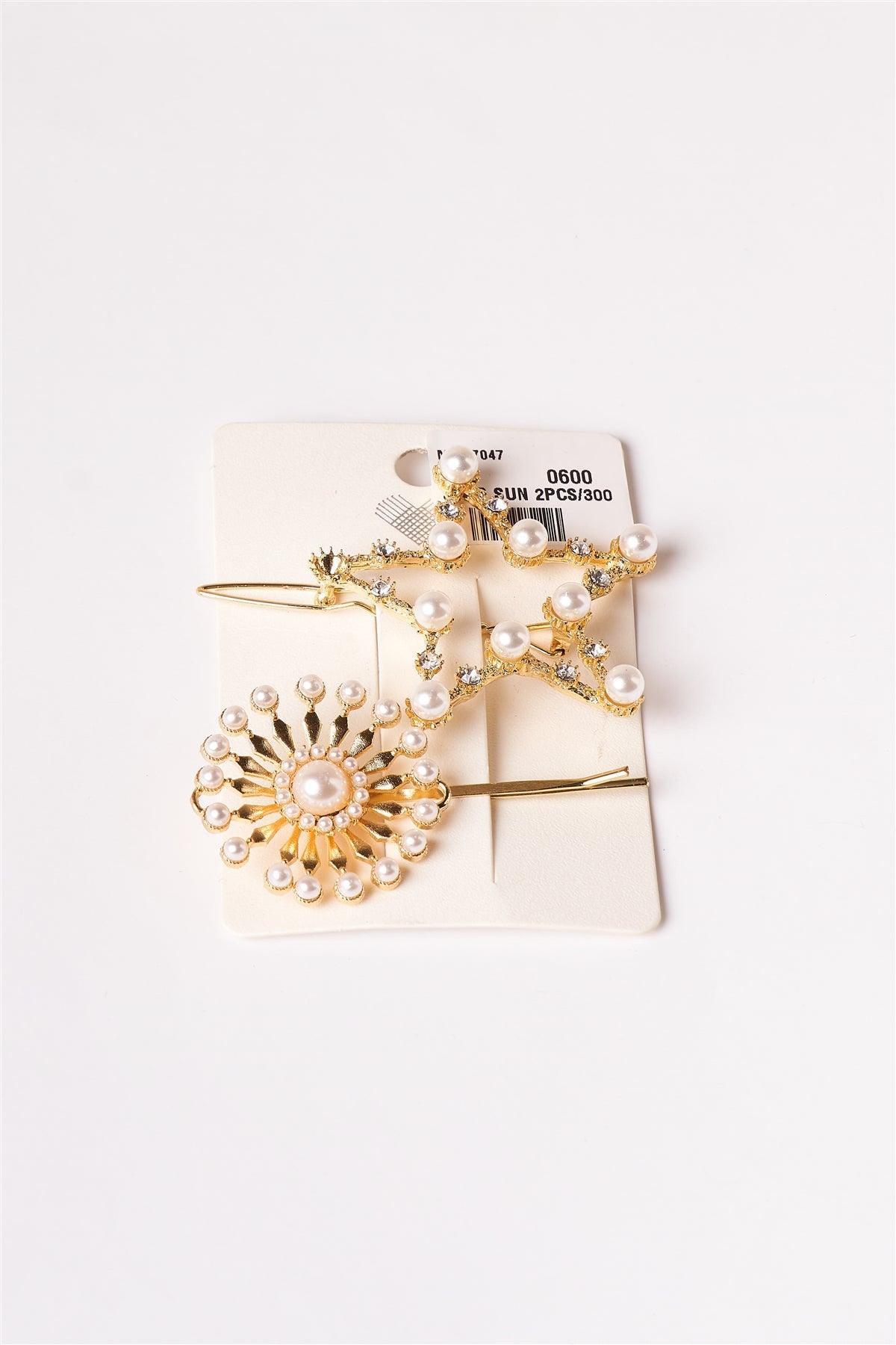 Gold Pearl And Rhinestone Star Bobby Pins /12 Pack