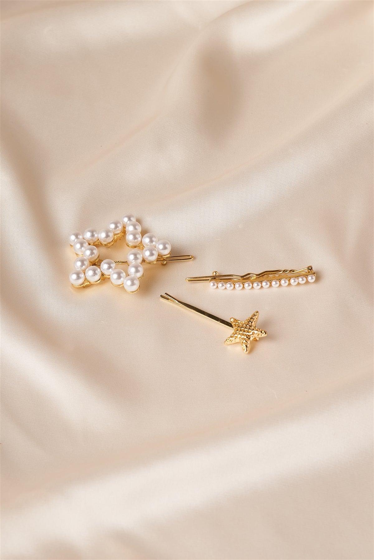 Gold Pearled Star Bobby Pins /12 Pack