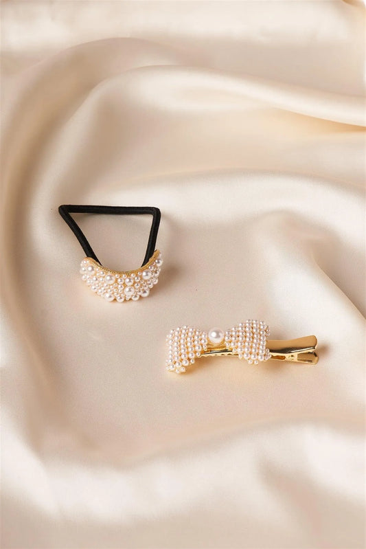 12pcs Gold Pearled Ponytail Pearl Barrette - Tasha Apparel Wholesale