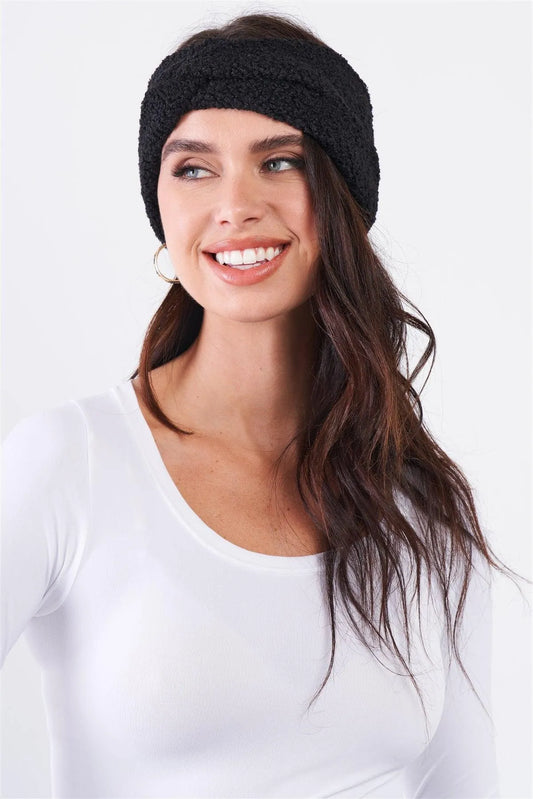 Black Faux Shearling Fur Turban Twist Winter Headband /3 Pieces - Tasha Apparel Wholesale