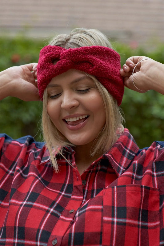 3pcs Burgundy Faux Shearling Fur Turban Twist Headband - Tasha Apparel Wholesale
