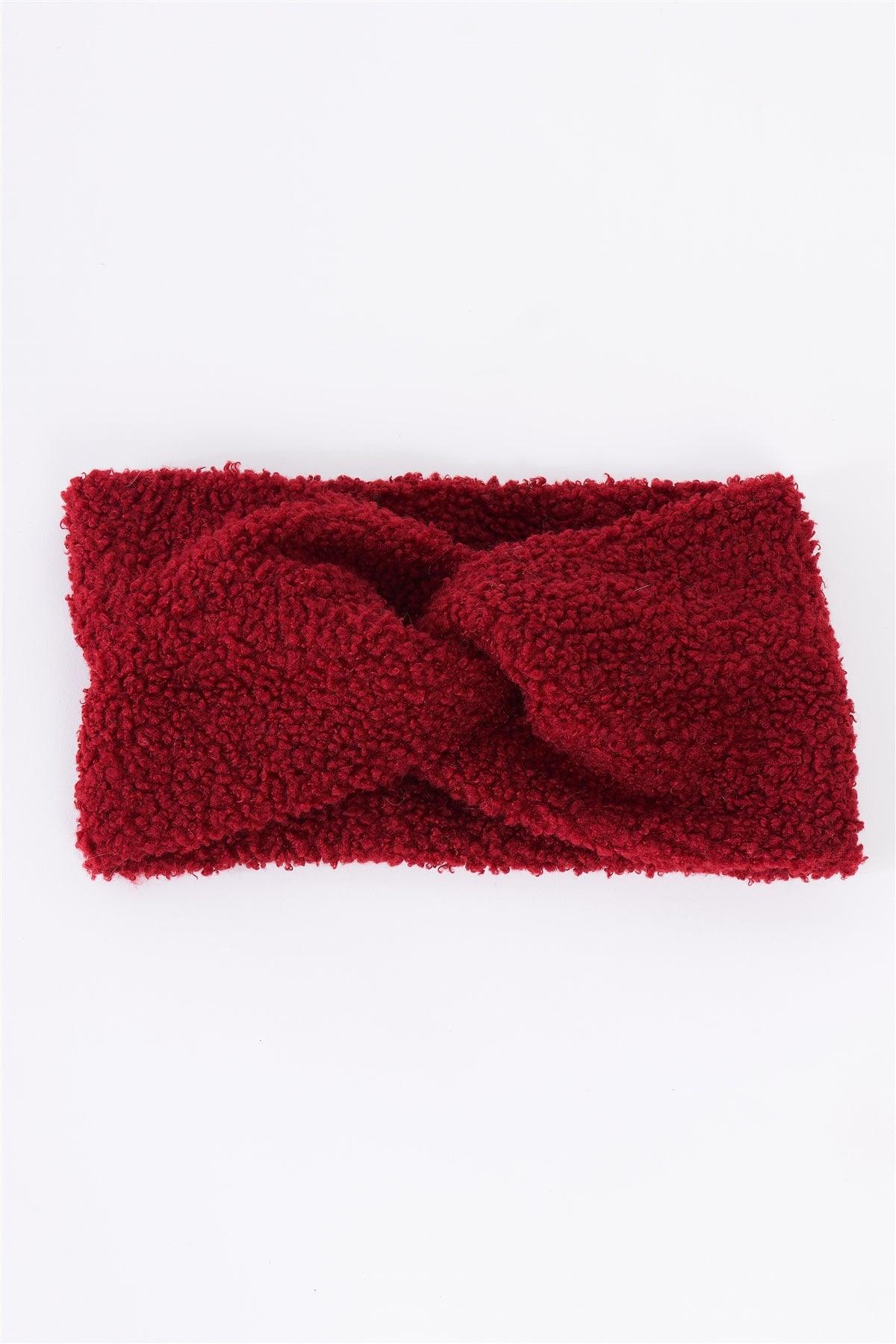 Very Merry Red Faux Shearling Fur Turban Twist Winter Headband /3 Pieces