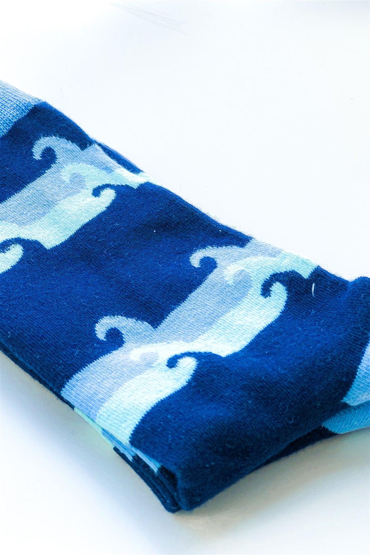 Blue Multi Wave Mid Calf Tube Socks /12 pairs