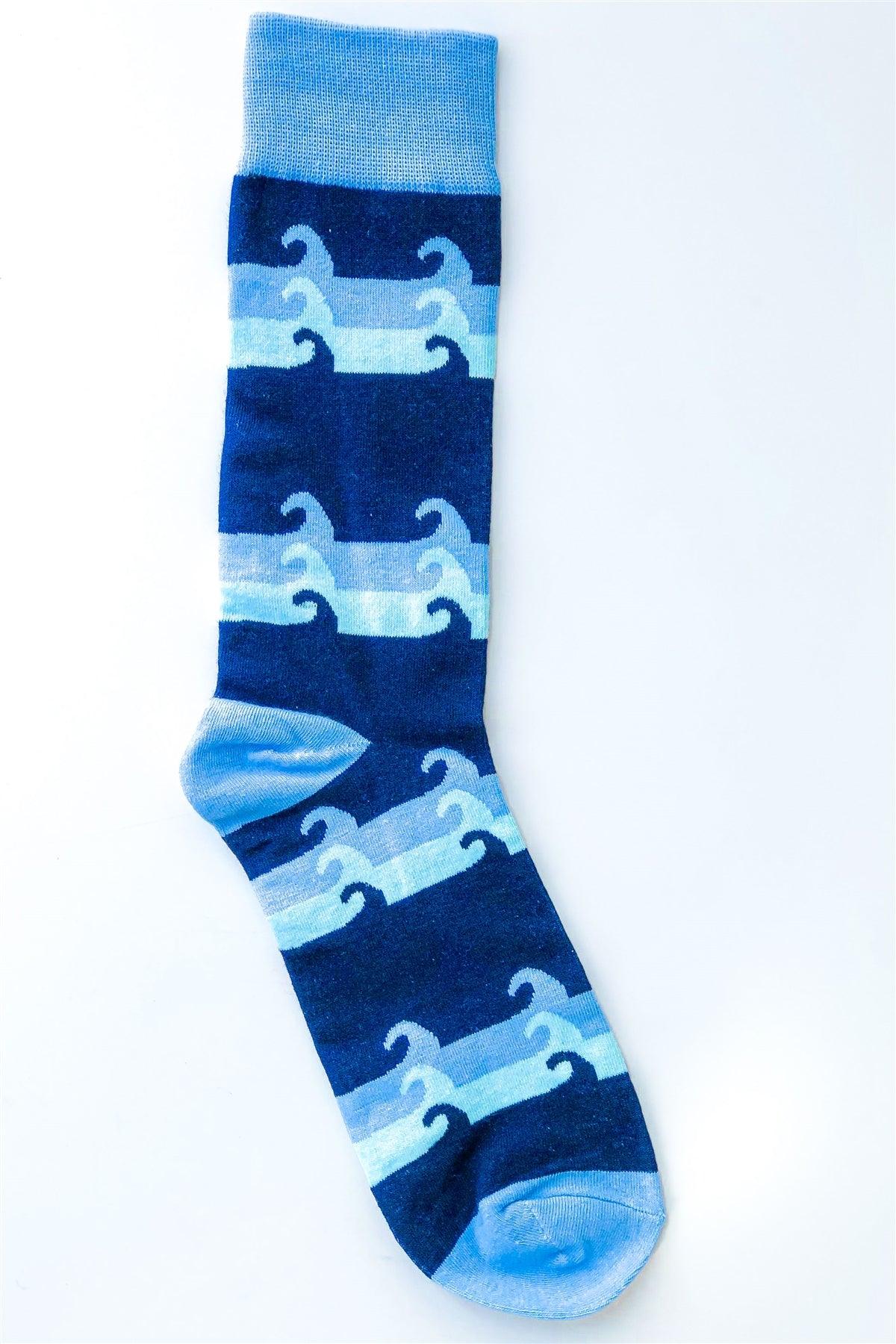 Blue Multi Wave Mid Calf Tube Socks /13 pairs
