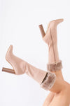 Khaki Knit Furry Shoe Insert Short Leg Warmers /3 Pieces - Tasha Apparel Wholesale