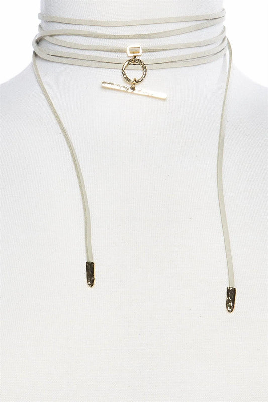 Ivory Layered Suede Wrap Choker With Bar Pendant And Metallic Ends /7 pieces - Tasha Apparel Wholesale