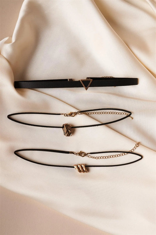 Black Velvet Chocker With Gold Accents /6 Sets - Tasha Apparel Wholesale
