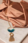 Blue Green Acetate Semi Circle Metal Fringe Pendant Necklace /1 Piece - Tasha Apparel Wholesale
