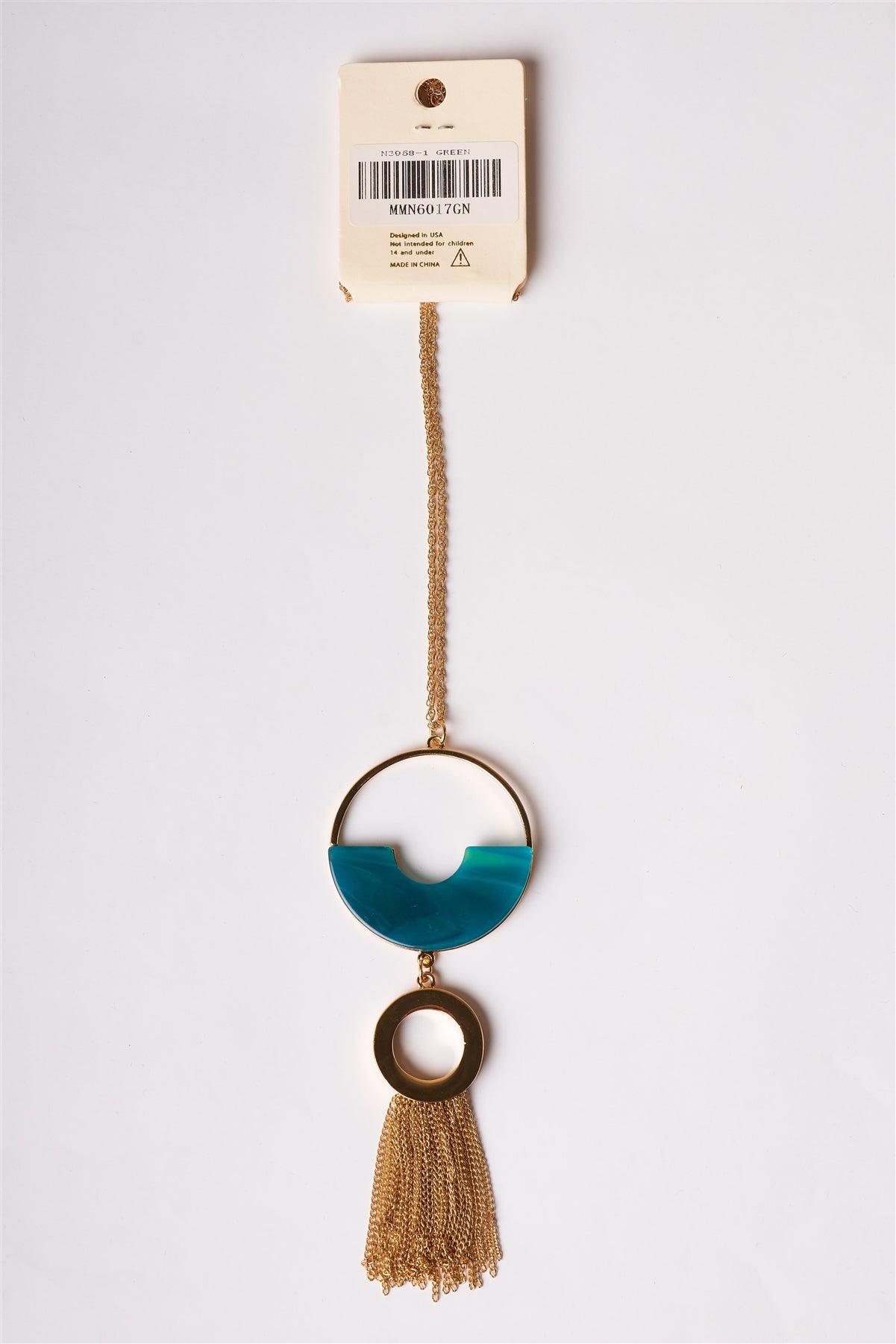 Blue Green Acetate Semi Circle Metal Fringe Pendant Necklace /1 Piece