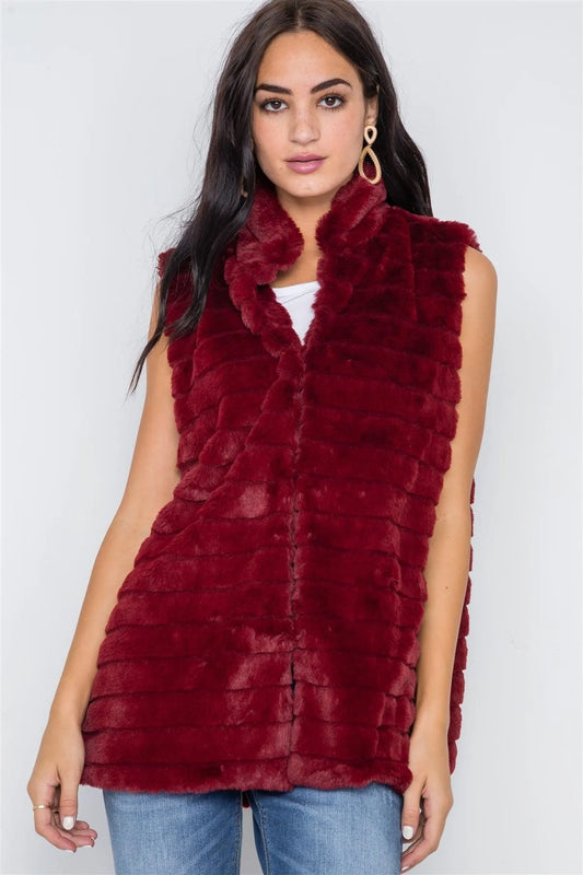 Burgundy Sleeveless Faux Fur Vest /4 - Tasha Apparel Wholesale