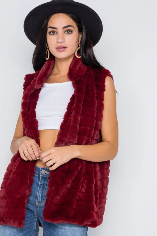 Burgundy Sleeveless Faux Fur Soft Vest - Tasha Apparel Wholesale