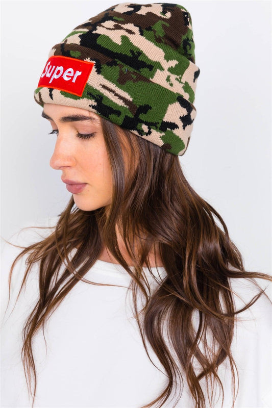 Camouflage "SUPER" Beanie / OS - Tasha Apparel Wholesale