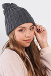 Grey Bunny Ears Detail Woven Winter Beanie /3 Pieces
