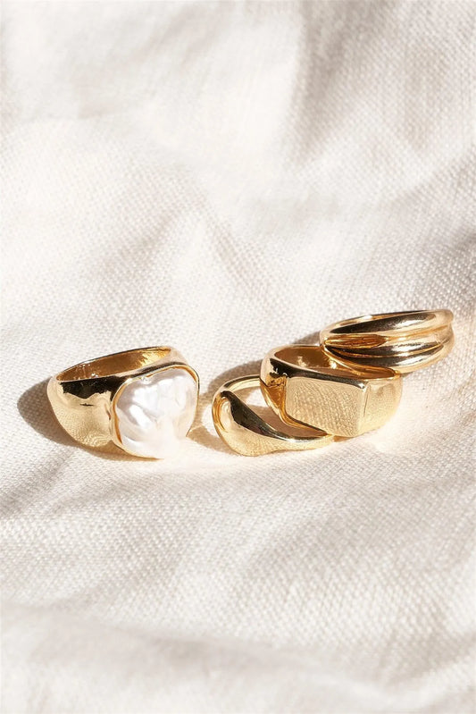 Gold Metallic Pearl Ring Set /6 Pieces - Tasha Apparel Wholesale