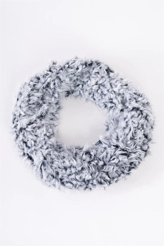 Black & White Fluffy Faux Fur Infinity Winter Scarf /3 Pieces - Tasha Apparel Wholesale