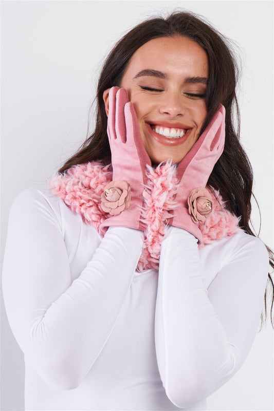 Pink Fluffy Faux Fur Infinity Winter Scarf /3 Pieces