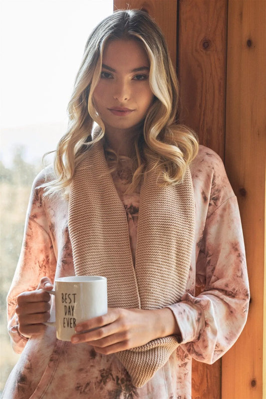 Light Pink Woven Knit Pompom Trim Detail Loop Scarf /3 Pieces - Tasha Apparel Wholesale