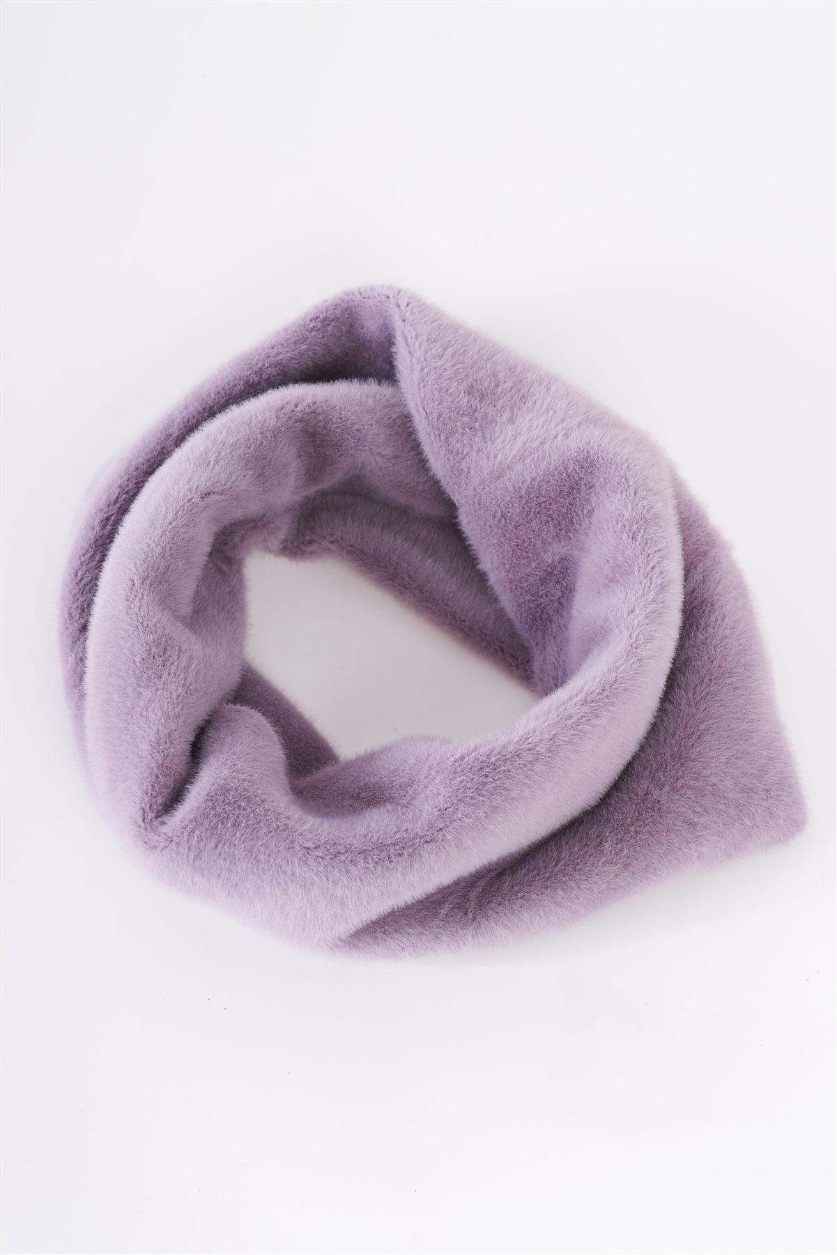 Lavender Faux Fur Soft Turban Twist Infinity Winter Scarf /3 Pieces