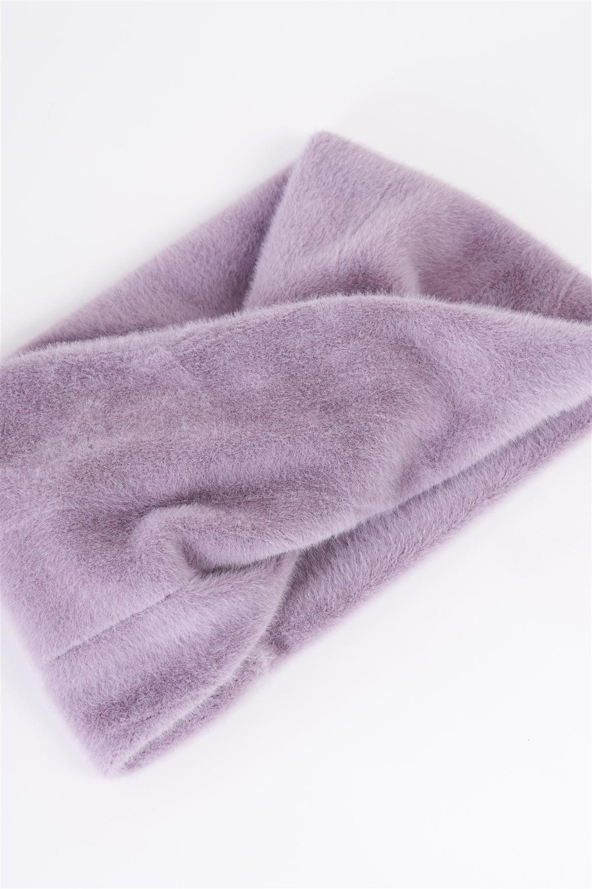 Lavender Faux Fur Soft Turban Twist Infinity Winter Scarf /3 Pieces