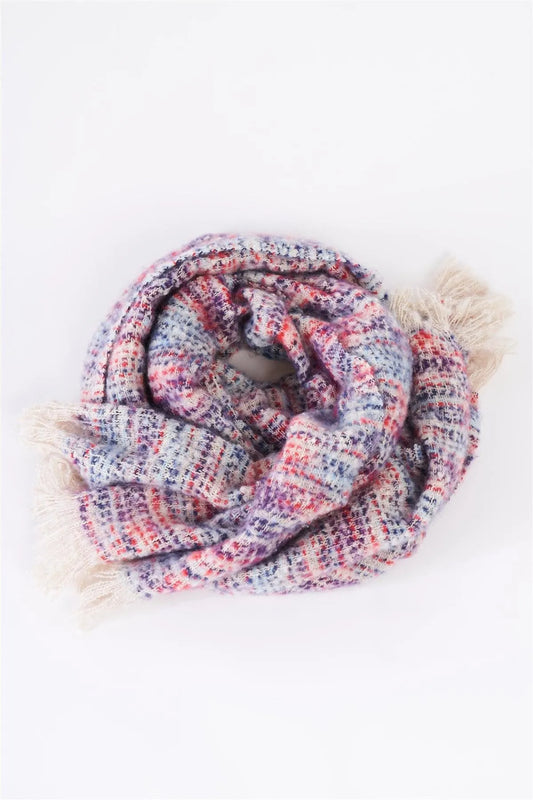Multicolor Cozy Woven Wide Knit Fringed Edge Open Scarf /3 Pieces - Tasha Apparel Wholesale