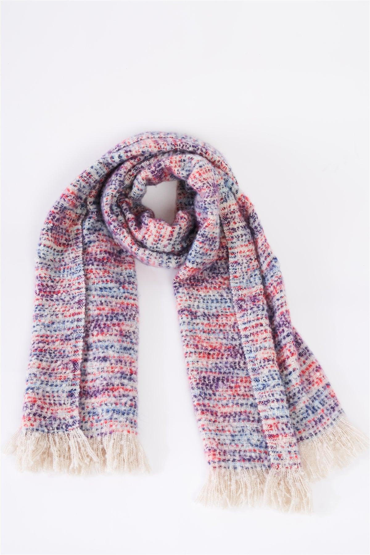 Multicolor Cozy Woven Wide Knit Fringed Edge Open Scarf /3 Pieces