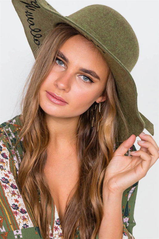 Olive Follow Your Dreams Graphic Wide Brim Hat /3 Pieces - Tasha Apparel Wholesale