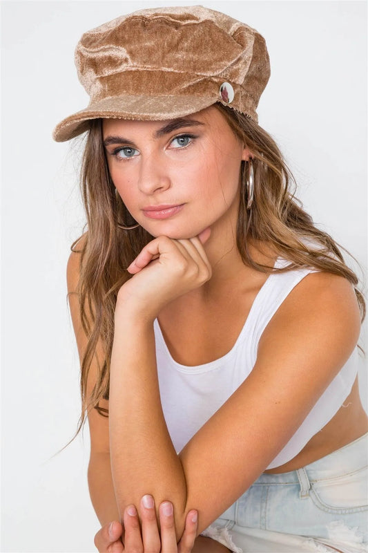 Velvet Khaki Cabby Hat /3 - Tasha Apparel Wholesale