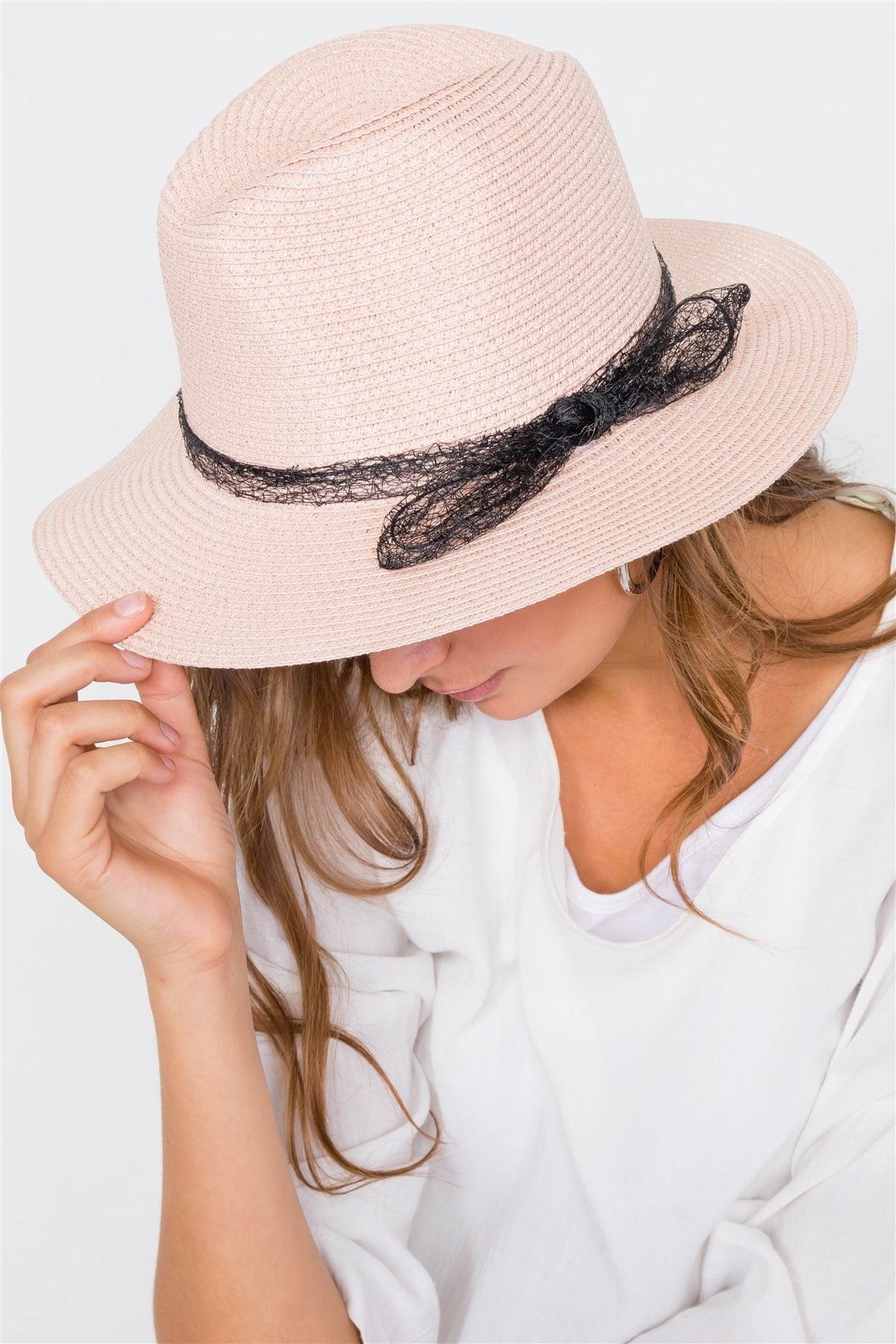 Pink Straw Bow-Tie Fedora Hat /3 Pieces