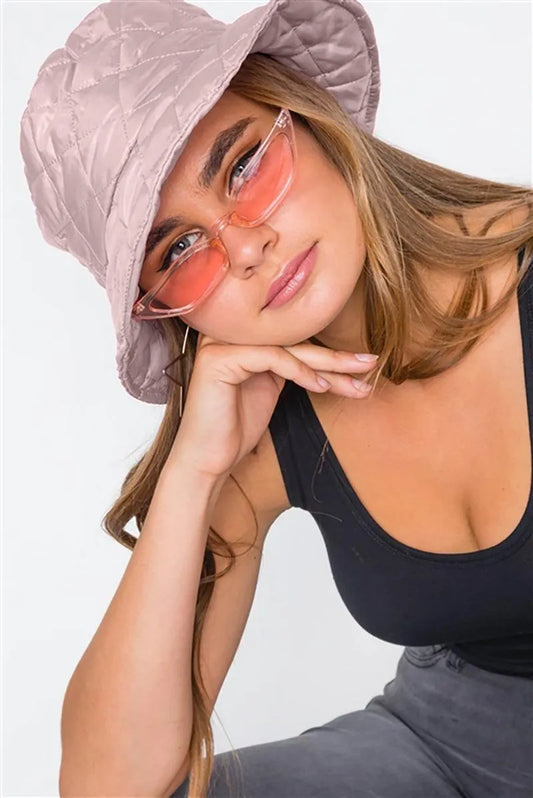 Khaki Light Pink Quilted Bucket Hat - Tasha Apparel Wholesale