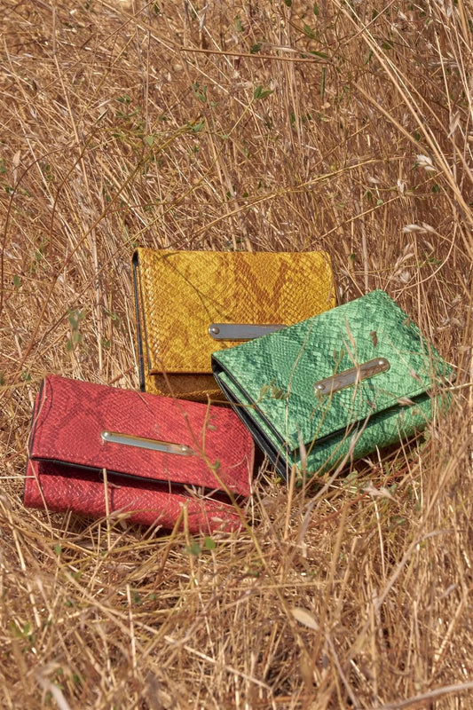 Mustard Yellow Snake Skin Retro Three Way Mini Wallet - Tasha Apparel Wholesale