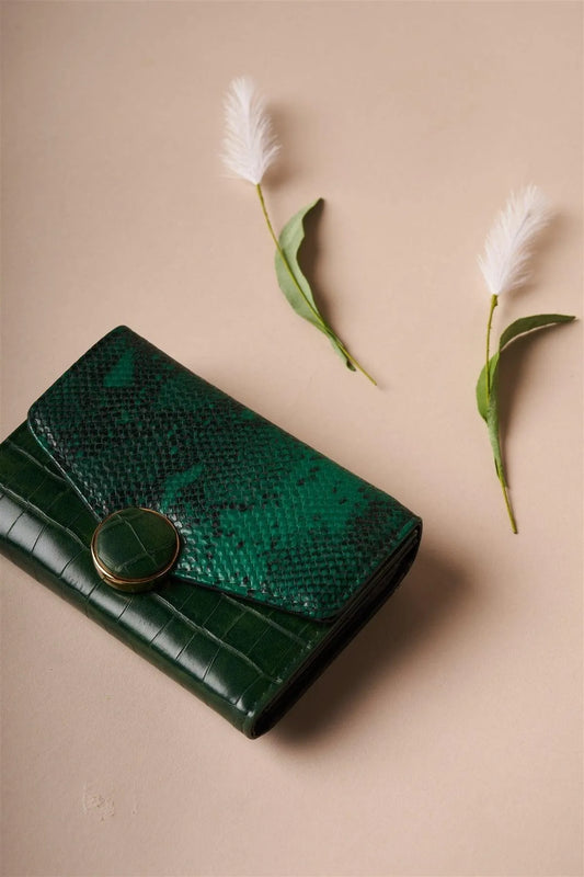 Deep Green Snake Python Three Way Wallet /3 Pieces - Tasha Apparel Wholesale