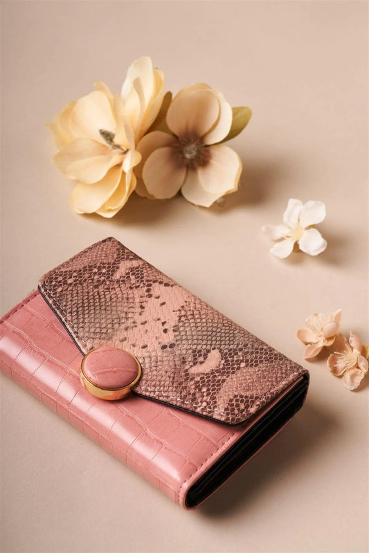 Mauve Pink Snake Python Three Way Wallet /1 Piece - Tasha Apparel Wholesale