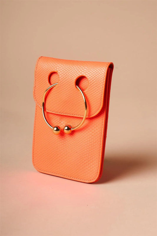 Neon Orange Python Ring Loop Crossbody Bag /3 Bags - Tasha Apparel Wholesale