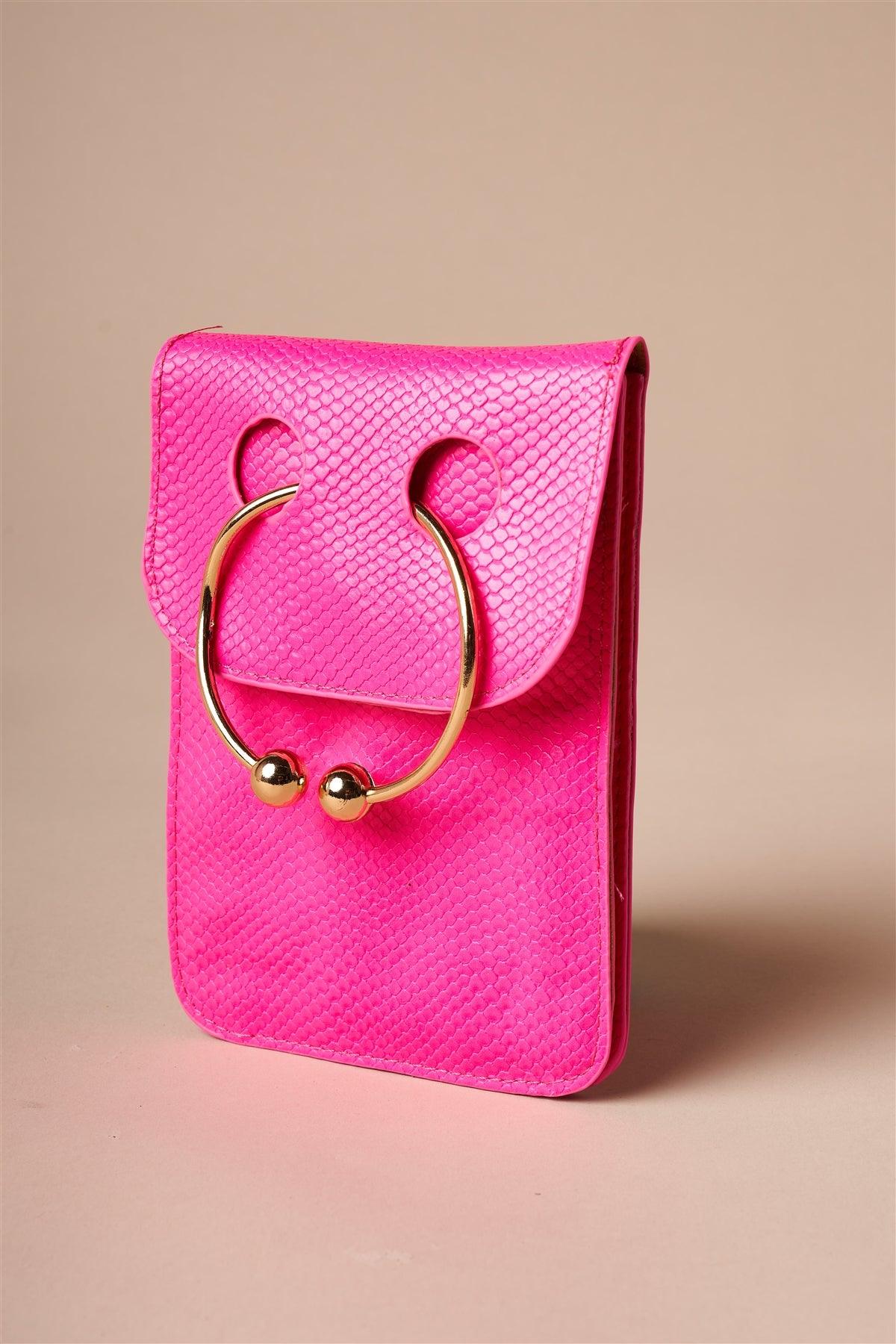Hot Pink Python Ring Loop Crossbody Bag /3 Bags