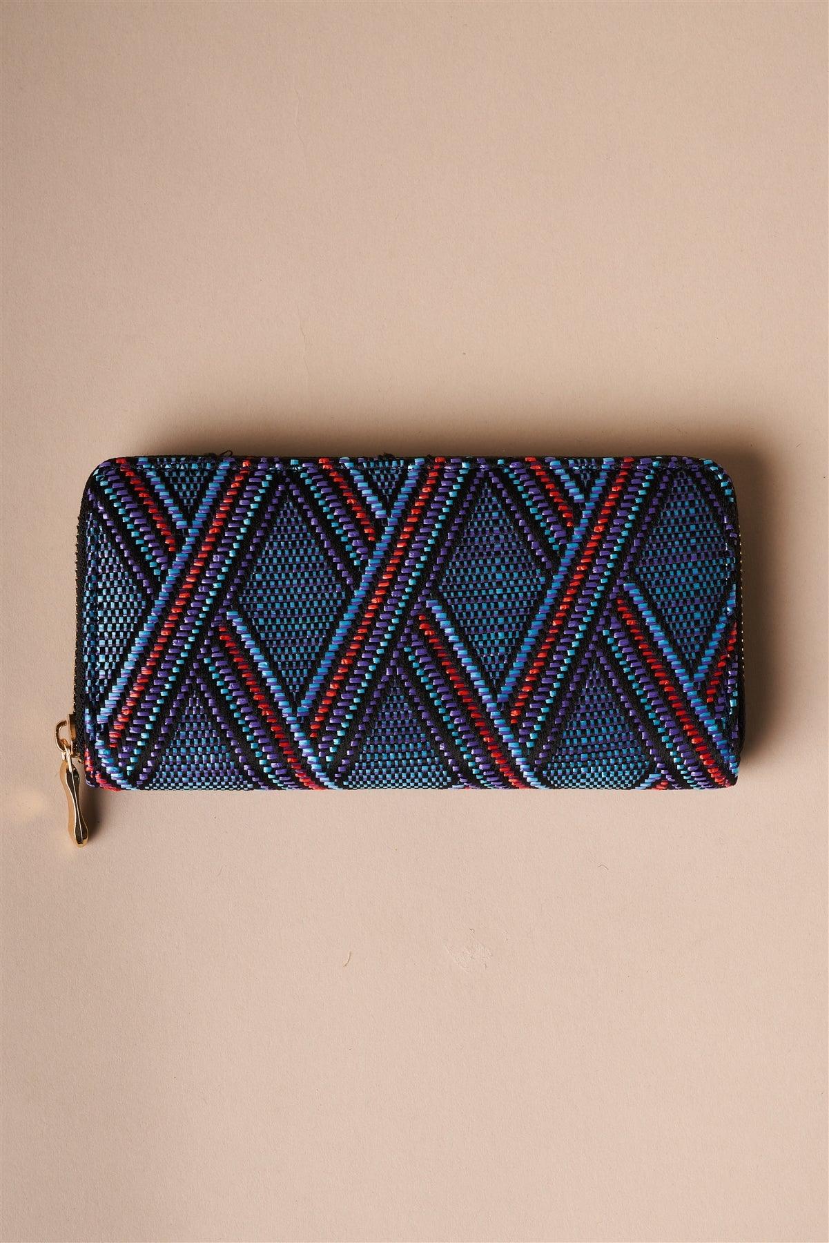 Blue Multi-colored Zipper Wallet /3 Pieces