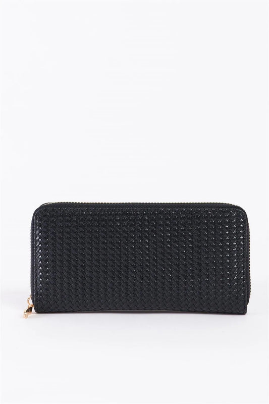 Black Weave Texture Gold Zipper Wallet /3 Piece - Tasha Apparel Wholesale