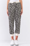 Ivory & Black Leopard High Waisted Rib Waist And Cuff Drawstring On The Waist Two Side Pocket Oversized Jogger Pants /3-2-1