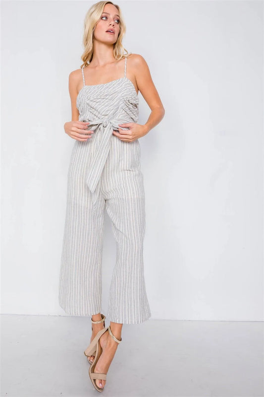 Blue Spaghetti Strap Striped Jumpsuit /3-2-1 - Tasha Apparel Wholesale