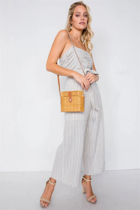 Blue Spaghetti Strap Striped Jumpsuit /4-2-1 - Tasha Apparel Wholesale