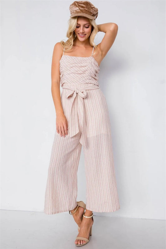 Mauve Spaghetti Strap Striped Jumpsuit /2-2-1 - Tasha Apparel Wholesale