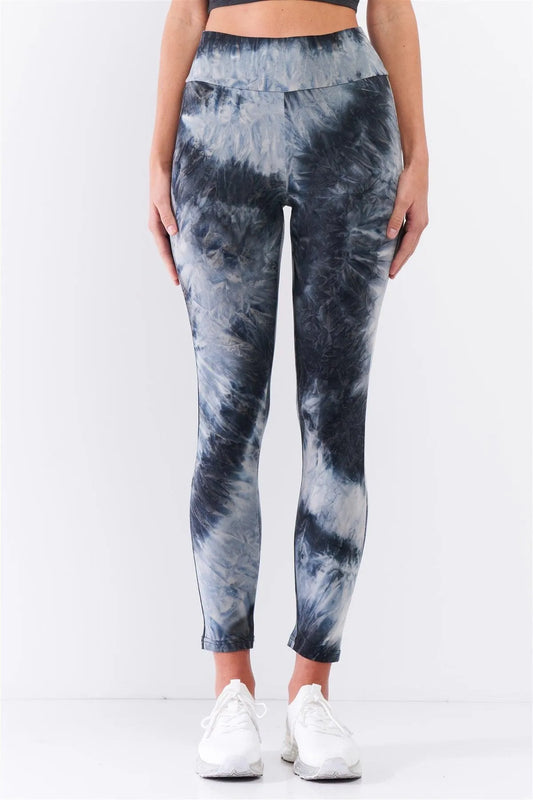 Comfy Dark Teal Tie-Dye High Waisted Stretchy Yoga Legging Pants /3-2-1 - Tasha Apparel Wholesale