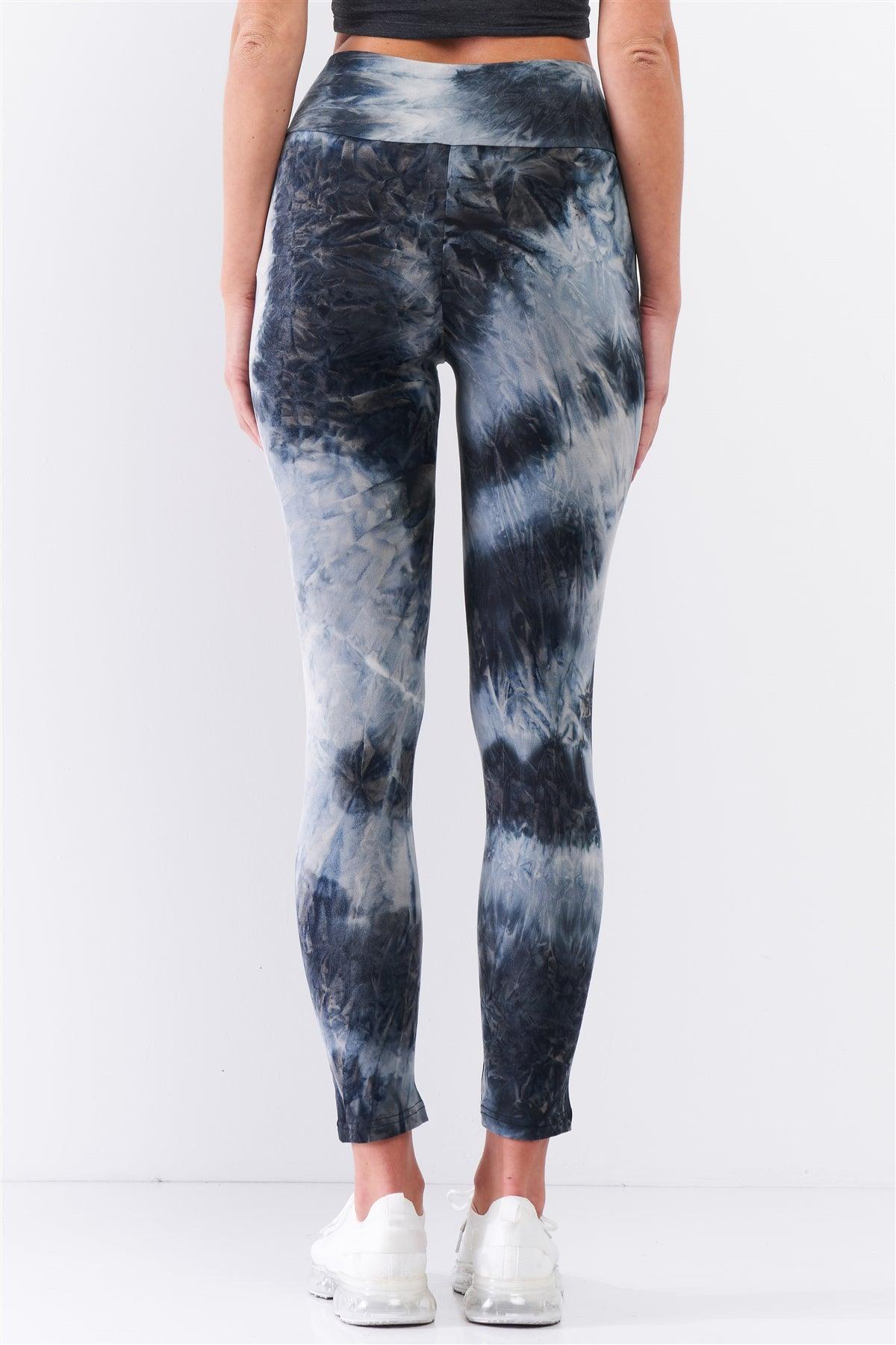 Comfy Dark Teal Tie-Dye High Waisted Stretchy Yoga Legging Pants /3-2-1