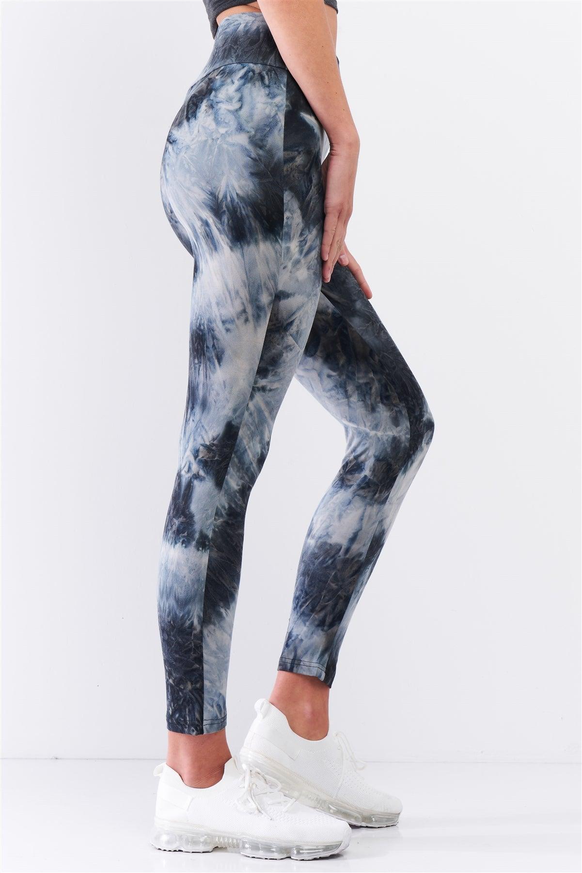 Comfy Dark Teal Tie-Dye High Waisted Stretchy Yoga Legging Pants /3-2-1