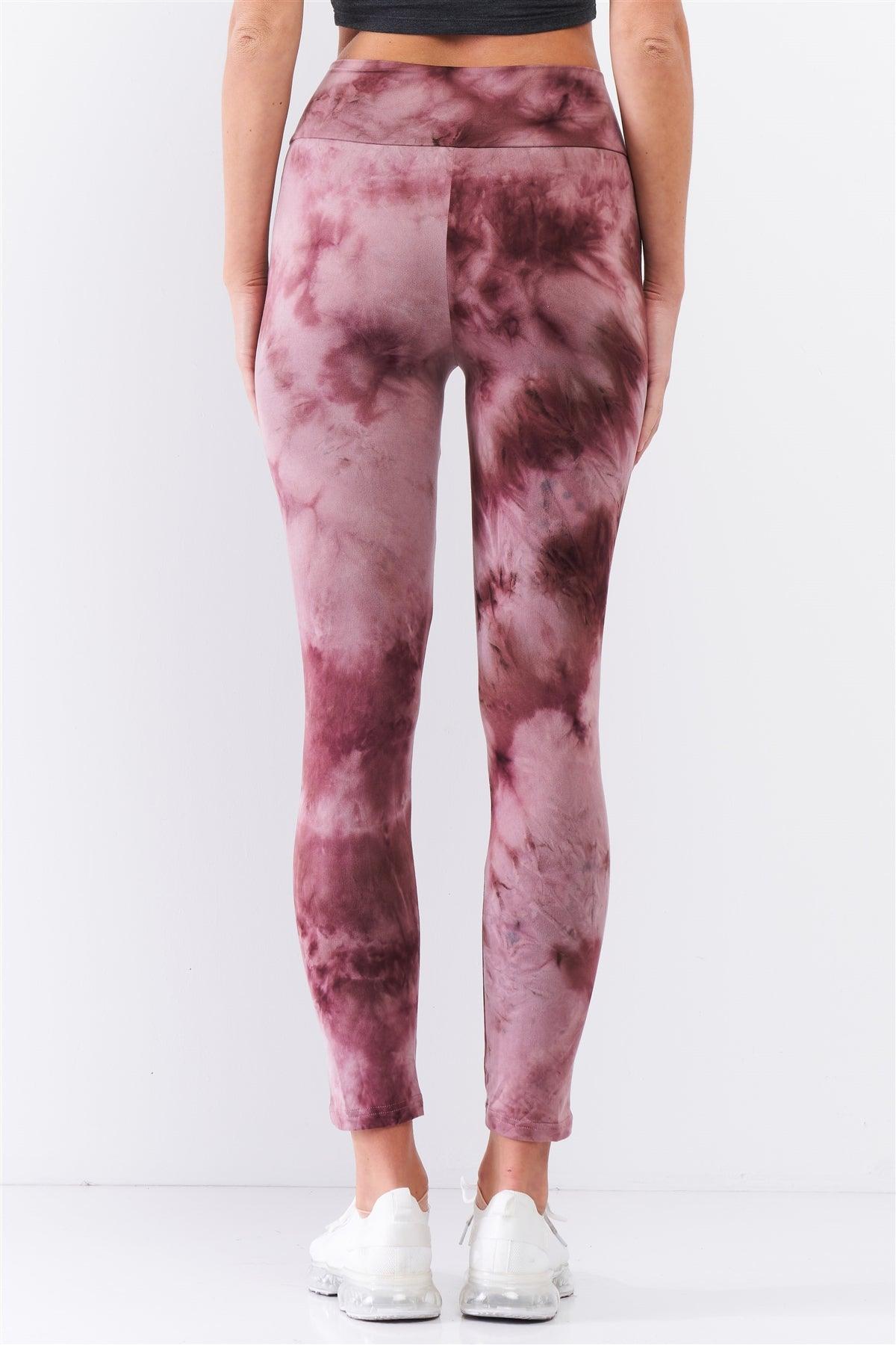 Comfy Plum Pink Tie-Dye High Waisted Stretchy Yoga Legging Pants /3-2-1