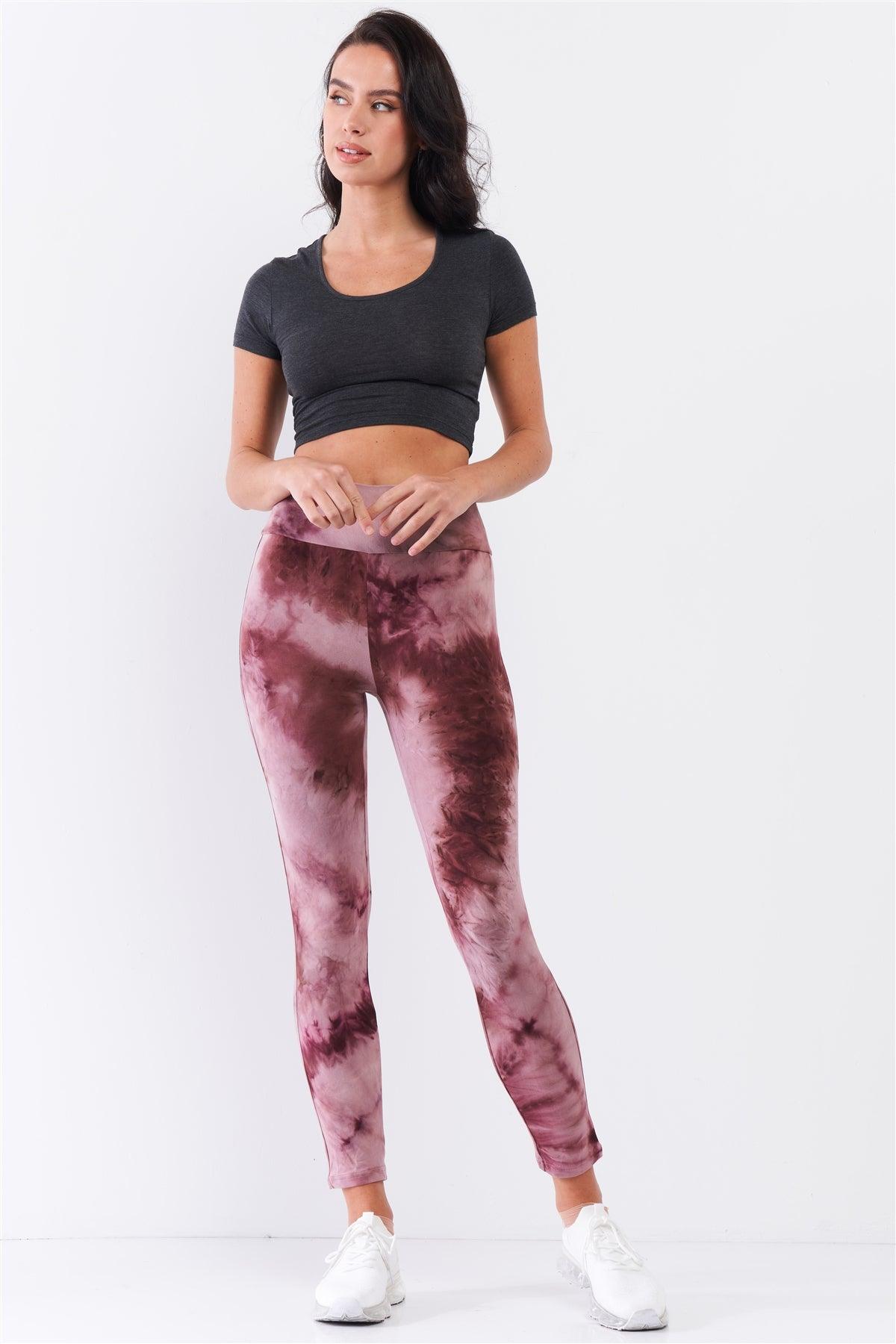 Comfy Plum Pink Tie-Dye High Waisted Stretchy Yoga Legging Pants /3-2-1