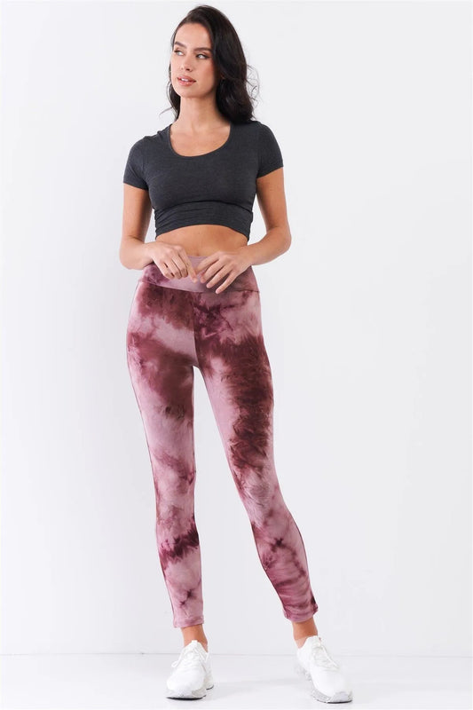 Comfy Plum Pink Tie-Dye High Waisted Stretchy Yoga Legging Pants /4-2-1 - Tasha Apparel Wholesale